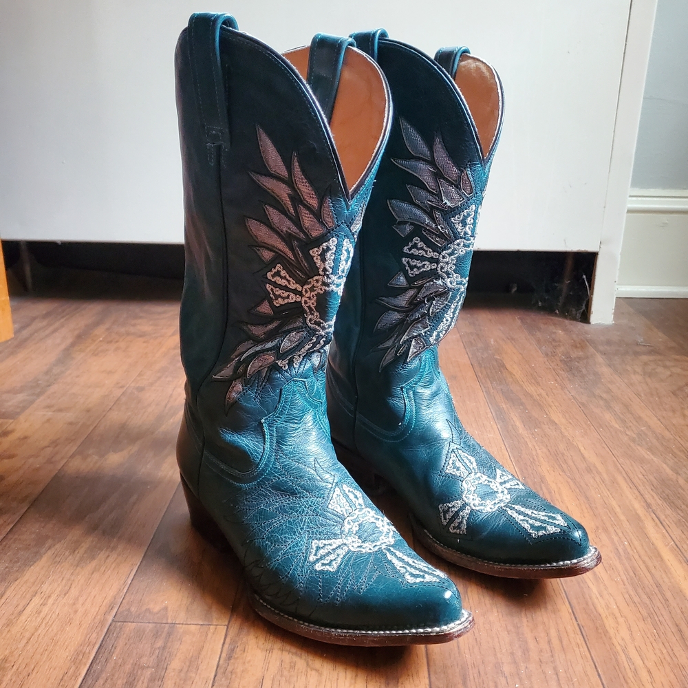 Roper Teal and Silver Cowboy Boots